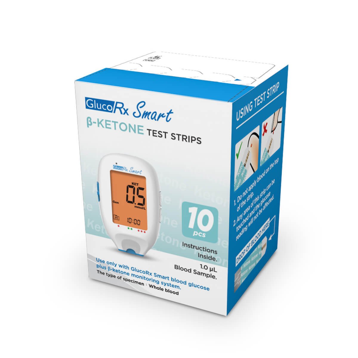 GlucoRx Smart Ketone Test Strips, Pack of 10 - Direct2Customer