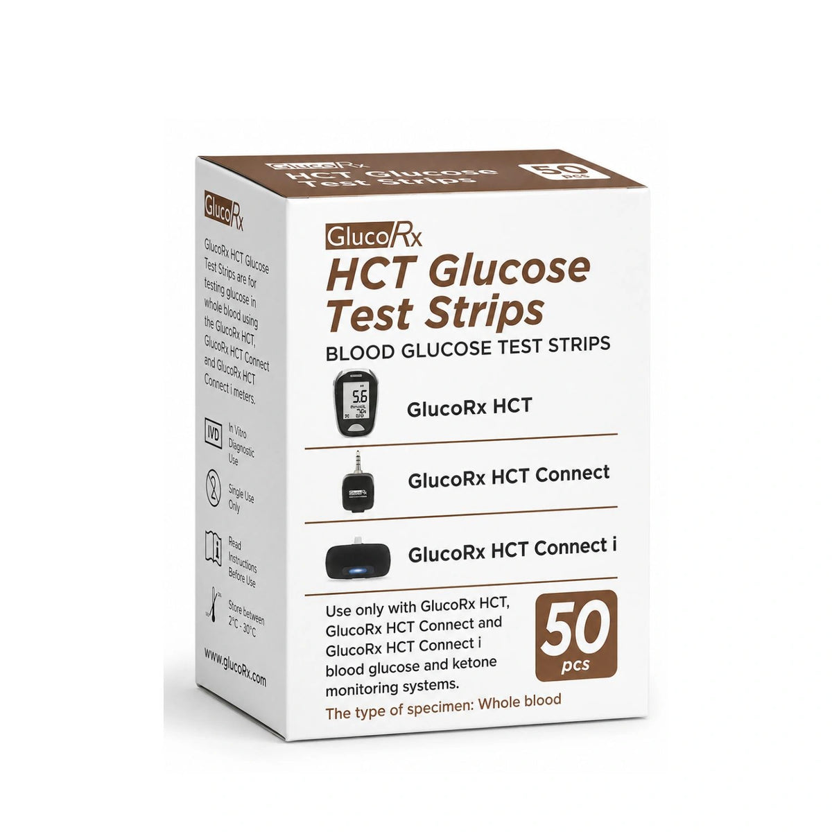 GlucoRx HCT Glucose Test Strips, Pack of 50