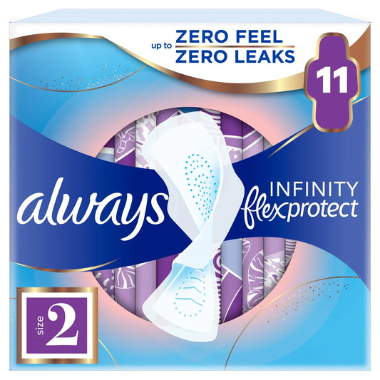 Always Infinity Long (Size 2) Sanitary Towels with Wings, 11 per Pack (Pack of 2)