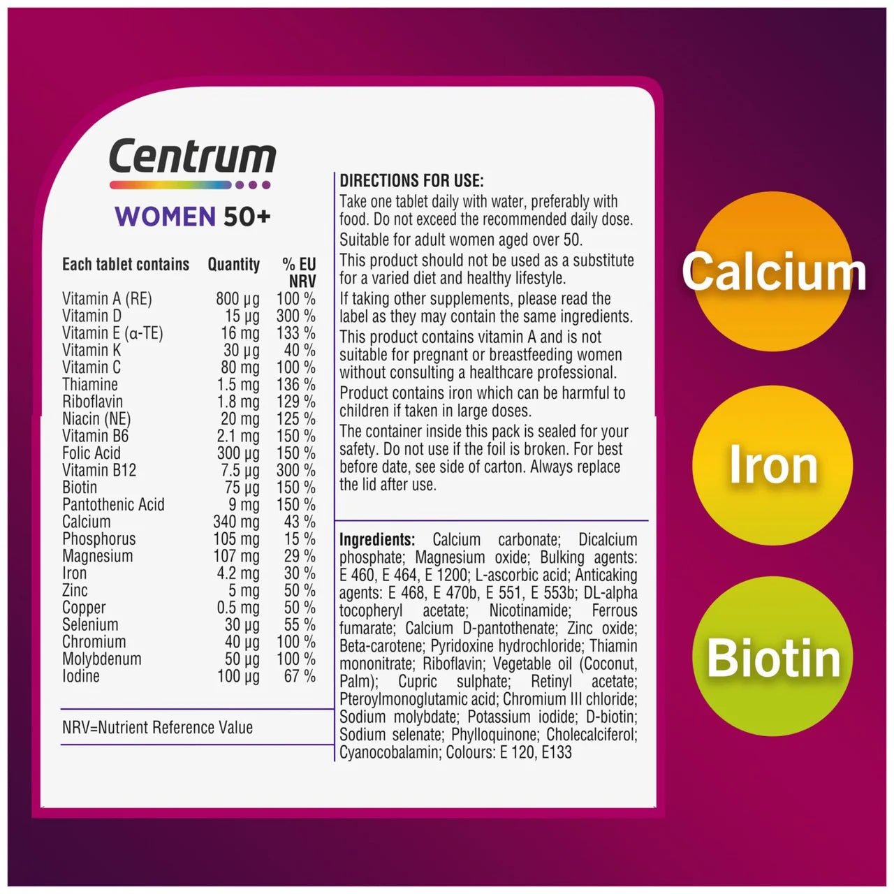 Centrum Women 50+ Multivitamins & Minerals Tablets - 30 - Direct2Customer