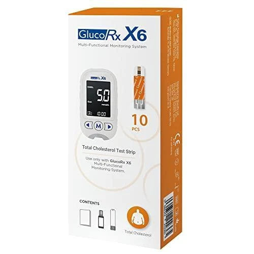GlucoRx Cholesterol Test Strips, Pack of 10