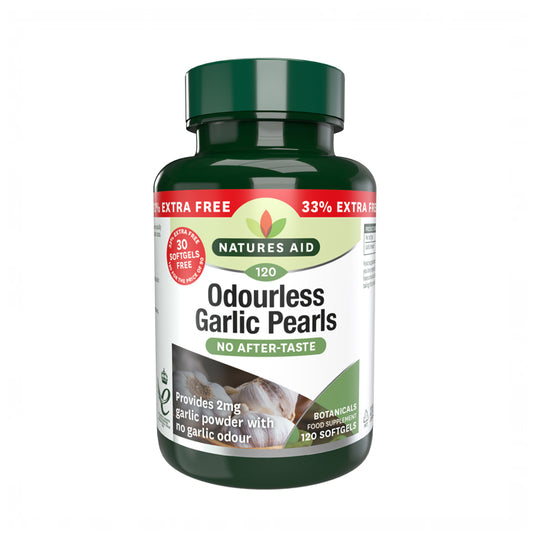 Nature's Aid Odourless Garlic Pearls 120 Softgels (90+30 Free)