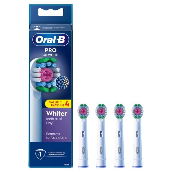 Oral-B Pro 3D White Toothbrush Heads, 4 Counts - Direct2Customer