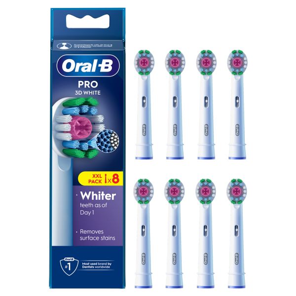 Oral-B Pro 3D White Toothbrush Heads, 8 Counts - Direct2Customer