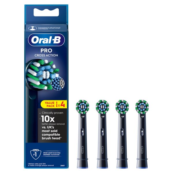 Oral-B Pro Cross Action Black Toothbrush Heads, 4 Counts - Direct2Customer