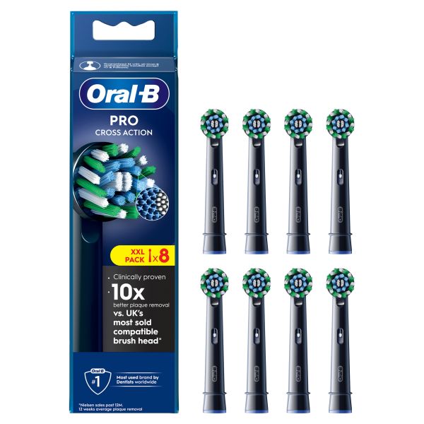 Oral-B Pro Cross Action Black Toothbrush Heads, 8 Counts - Direct2Customer