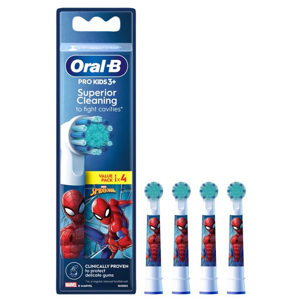 Oral-B Pro Kids Toothbrush Heads Featuring Spider-Man, 4 Counts - Direct2Customer
