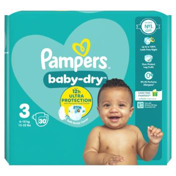 Pampers Baby-Dry Size 3, 30 Nappies, 6kg-10kg, Carry Pack - Direct2Customer