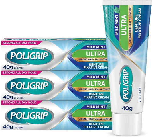 Poligrip Ultra Denture Fixative Cream 40g - Pack of 3 - Direct2Customer