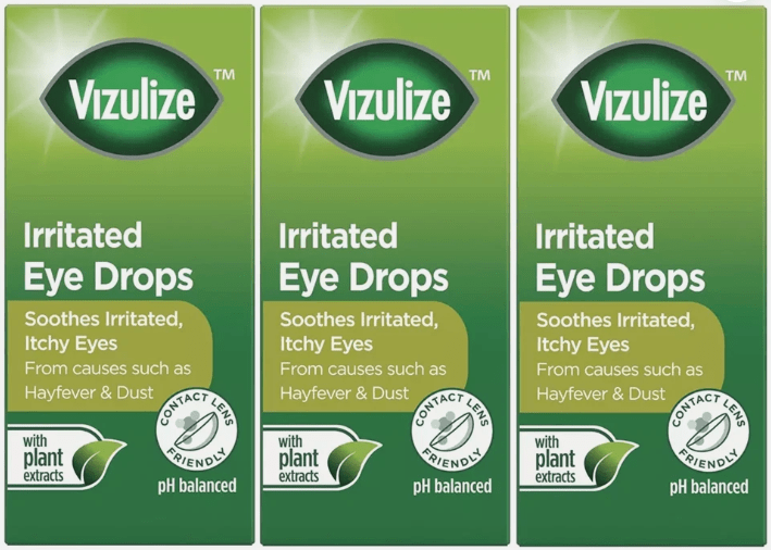 Vizulize Irritated Eye Drops 10ml Soothes Itchy Eyes Contact Lens Friendly x 3 - Direct2Customer