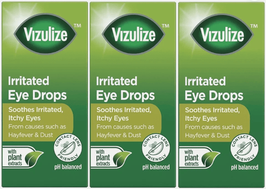 Vizulize Irritated Eye Drops 10ml Soothes Itchy Eyes Contact Lens Friendly x 3 - Direct2Customer